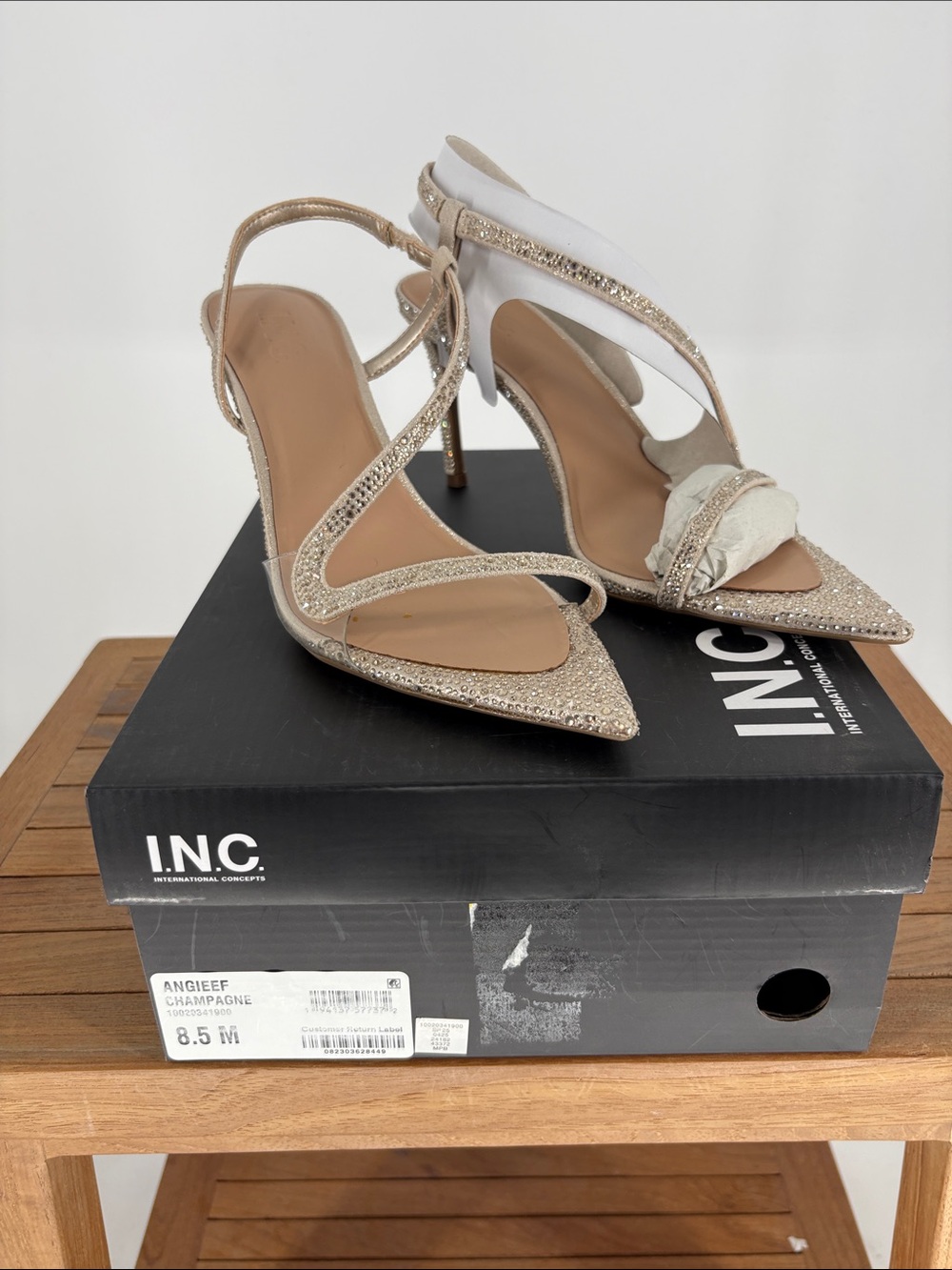 New INC International Concepts Champagne Glitter Pointed-Toe Heels size 8.5 M